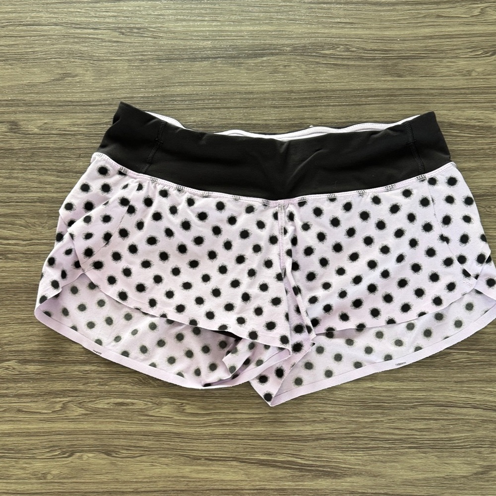 lululemon athletica Pink Polka Dot Athletic Shorts with Black Waistband